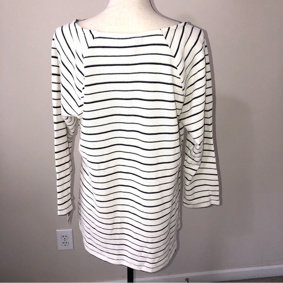 Charter Club Woman Knit Top 1X Black Cream Brass Detail 3/4 Sleeves Textured NWT - Picture 5 of 12